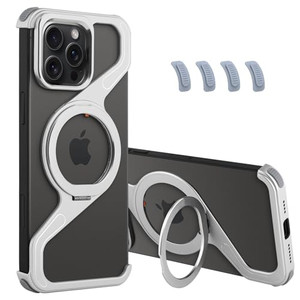 aidvaia Titanium Metal Minimalist Phone Case Compatible with iPhone 16 Pro Magnetic Kickstand Metal Frameless Design Bumper Case Protective Shock Gra