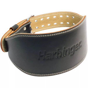 Harbinger Padded Leather Contoured Weightlifting Belt - 4" or 6 Width - Interior Suede Lining & Foam Cushioning - Heavy-Duty Dual Prong Steel Roller