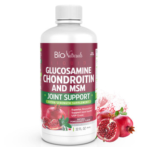 Bio Naturals Liquid Glucosamine Chondroitin MSM Pharmaceutical Grade Supplement with Hyaluronic Acid  Maximum Strength Joint Support - 32 fl oz