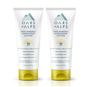 Oars + Alps Mineral SPF 30 Sunscreen Body Lotion, Infused with Hyaluronic Acid, Shea Butter, and Coconut Oil, Water and Sweat Resistant, 6 Fl Oz Each