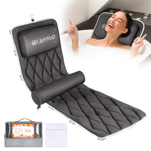 Full Body Bath Pillow Bathtub Pillows-Removable Lumbar Cushion with 17 Non-Slip Suction Cups 4D Air Mesh Fit Any Tub Luxury Bathroom Accessories-Grey