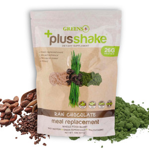 Greens+ PlusShake Raw Chocolate Grass Fed Whey Protein Powder - Meal Replacement | Non-GMO | Gluten & Soy Free | Dietary Supplement Superfood + Multi