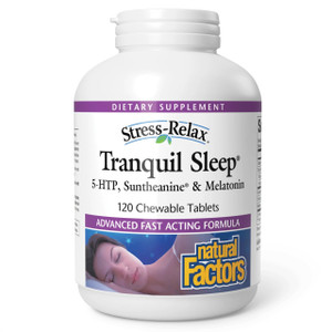 Natural Factors Tranquil Sleep - Calm Sleep Health Supplement - Relaxation Support Supplement with Melatonin & 5-HTP - 120 Chewable Tablets (30 Servi
