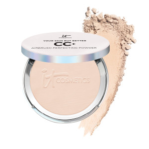 IT Cosmetics CC+ Airbrush Perfecting Powder Foundation (Fair) - Sheer to Full Coverage Pressed Powder, Blurring Pores & Dark Spots, Anti-Aging Face M
