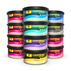 California Scents Can Air Freshener and Odor Neutralizer, Set of 12 Spillproof Cans for Home and Car, Assorted Scents, 1.5 Oz Each (Packaging May Var