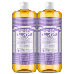 Dr. Bronner's Magic Soap - Pure-Castile Liquid Soap (Lavender, 32 ounce, 2-Pack) -Regenerative Organic Certified Oils, 18-in-1 Uses: Body, Hair, Laun