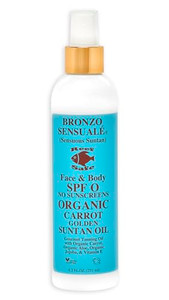 SPF-0 Tanning Oil  100% Reef-Safe Carrot Oil, Zero Sunscreen, Deep Golden Tan + Luxe Massage & Bath Oil, by Bronzo Sensuale 8.5 oz