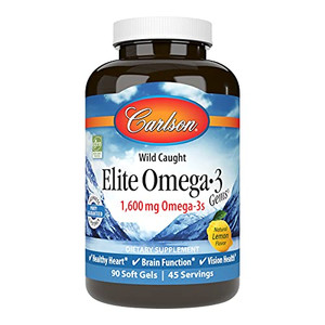 Carlson Elite Omega-3 Gems, 1600mg Omega-3s with EPA & DHA, Wild-Caught Norwegian Fish Oil, Lemon Flavor, 90 Softgels