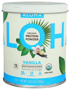 Aloha Organic Plant-Based Protein Powder, Vanilla, 18g Protein, USDA Certified Organic, Gluten Free & Non-GMO, 525 Gm (Pack of 1)