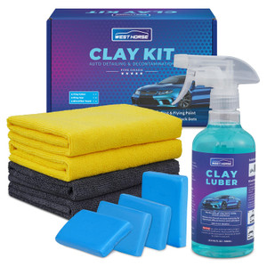WEST HORSE Complete Clay Bar and Luber Kit for Auto Detailing - 4 Pack (4x100g) Clay Bars for Car Detailing + 16.9 fl. oz Lubricant Spray + 4 Pack Mi