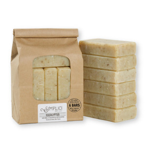 Simplici Eucalyptus Natural Soap (exfoliating + pure essential oils) 6 Bar Value Bag. Palm Free.