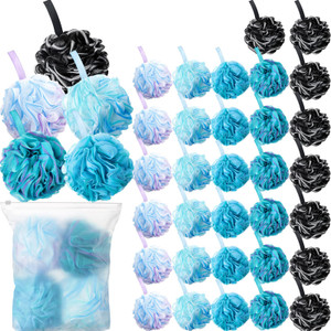 Shellwei 32 Pcs Bath Sponge Shower Loofahs Bulk 60 g Charcoal Body Shower Large Mesh Puff Soft Scrubber for Men and Women Exfoliating Pouf Balls with