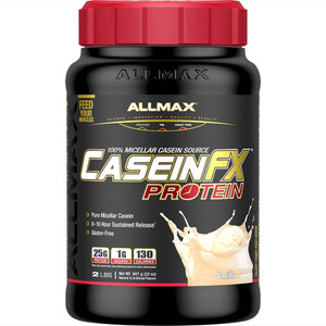 ALLMAX Casein-FX Protein, Vanilla - 2 lb - 25 Grams of Slow-Release Protein Per Scoop - Low Carb & Zero Added Sugar - Approximate 27 Servings