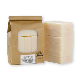 Simplici Simply Lye Natural Soap (smooth + for sensitive skin) 6 Bar Value Bag. Palm Free.