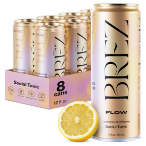 BR?Z FLOW Lions Mane Mushroom Drink 8 Pack, Lemon Elderflower, Supports Mood & Focus, Non-Alcoholic Sparkling Adaptogen Drink, Functional Mushrooms,
