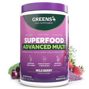 Greens+ Advanced Multi Wild Berry Superfood Powder, Organic Blend, Vegan, Non-GMO, Soy-Free, Dairy-Free, Gluten-Free, Dietary Supplement with Vitamin