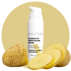 Volition Beauty Golden Eye Brightening Serum with Vitamin C + Peptides | Crows Feet & Wrinkle Treatment with Potato Enzymes to Lift & Tighten Underey