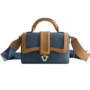 True Religion Women's Satchel Bag Purse, Mini Crossbody Travel Handbag with Camo Adjustable Shoulder Strap, Blue
