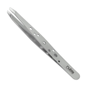 Rubis Hole Pattern Classic Stainless Steel Slanted Tweezers For Precise Eyebrows and Hair Removal, The Elegance Collection, 1K111,Silver,Rubis Switze