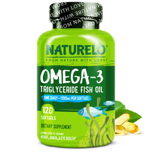NATURELO Burpless Omega 3 Fish Oil Supplement - 1100mg Triglyceride Omega-3, EPA + DHA, Liquid Fish Oil for Heart, Eye, Brain, Joint Health - 120 Sof