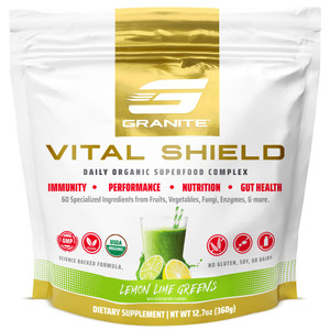 Granite Nutrition Vital Shield - USDA Organic Superfood Greens with Mushrooms & Tart Cherry  Supports Energy, Immune Function & Digestive Health  L