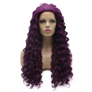 Lushy Hair Synthetic Lace Front Wig Long 26inch Curly Purple Wig Heavy Density Realistic Wig