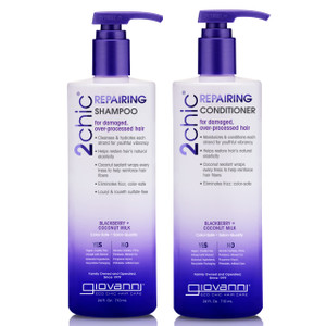 GIOVANNI 2chic Ultra-Repairing Shampoo & Conditioner Set - For Damaged, Over-Processed Hair, Helps Restore Hair's Natural Elasticity, Blackberry & Co