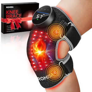 ROMISA Red Light Therapy Knee Brace with Heat & Massage, Cordless Rechargeable Controller, 20Min Auto Timer, 660nm & 850nm Near Infrared Light Therap