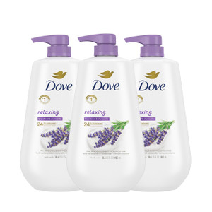 Dove Body Wash with Pump Relaxing Lavender Oil & Chamomile 3 Count for Renewed, Healthy-Looking Skin Gentle Skin Cleanser with 24hr Renewing MicroMoi