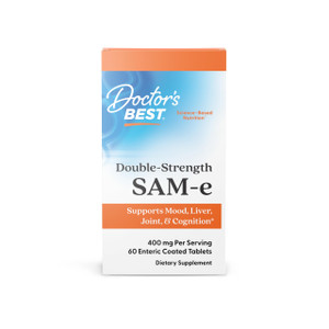 Doctor's Best SAM-e 400 mg, Vegan, Gluten Free, Soy Free, Mood and Joint Support, 60 Enteric Coated Tablets
