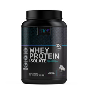 KAE Active Easily Digestible Vanilla Grass-Fed Whey Protein Isolate Powder. Clean Formula with only 5 Ingredients. 25g of Protein.