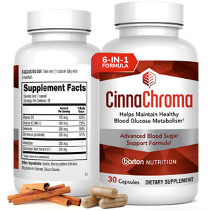 CinnaChroma Capsules - Cinnamon Supplements with 10:1 Extract, Chromium, Vanadium, Selenium, Vitamin D3 & K2 - Natural Sugar Blocker - 30 Capsules, 1