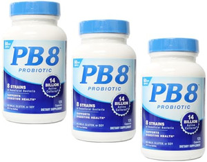 PB8 Probiotic - 3 Pack - 120 Capsules Per Bottle - Supports Digestive Health - 14 Billion CFU - 8 Beneficial Strains - No Milk, Gluten, or Soy