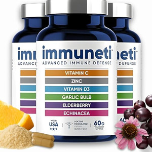 Immuneti Advanced Immune Support  Doctor Formulated 6-in-1 Daily Immunity Supplement  Made in USA  with Vitamin C, D3, Zinc, Elderberry, Garlic &