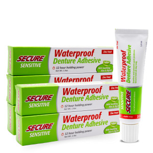 Secure Sensitive Denture Adhesive with Aloe Vera & Myrrh to Nourish Your Gums  Uppers, Lowers & Partials - Waterproof & Zinc Free - Food Grade Ingre