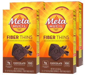 Metamucil, Fiber Thins, Daily Psyllium Husk Fiber Supplement, Supports Digestive Health and Satisfies Hunger, Chocolate Flavor, 48 Total Servings (4