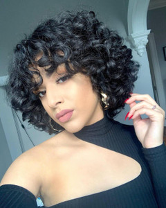 quickwig Human Hair Wigs Short Bob Curly Wig Lace Part Glueless Wigs Natural Wave African American Wigs for Black Women Natural Black Color