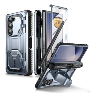 i-Blason for Samsung Galaxy Z Fold 6 Case with S Pen Holder, [Built-in Tempered Glass Screen Protector & Stand], Military-Grade Protective Phone Case