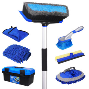 NIKCOSMK 62'' Car Wash Brush with Long Handle, Car Wash Kit with Tire Brush, Tower, Window Squeegee, Chenille Microfiber Car Wash Mop Mitt, Car Clean