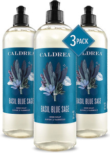 Caldrea Dish Soap, Biodegradable Dishwashing Liquid made with Soap Bark and Aloe Vera, Basil Blue Sage Scent, 16 oz , 3 Pack