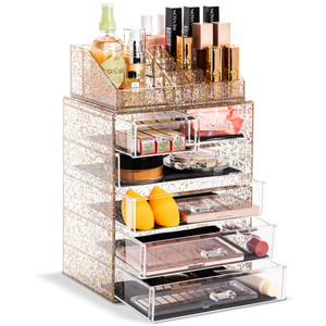 Sorbus Acrylic Makeup Organizer Set, 6-Drawer Vanity & Countertop Cosmetic Storage with Small & Wide Compartments, Glitter Makeup Storage for Brushes