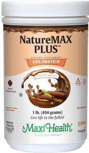Maxi-Health NatureMAX Plus Energy Support Drink Soy Protein Powder - Sugar Free Diet Supplement - 20g Protein Per Serving - Natural Chocolate Flavor