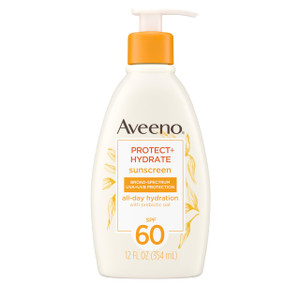 Aveeno Protect + Hydrate Sunscreen Moisturizing Lotion with Prebiotic Oat, Broad Spectrum SPF60, Paraben, & Oil Free, Weightless, Water & Sweat Resis