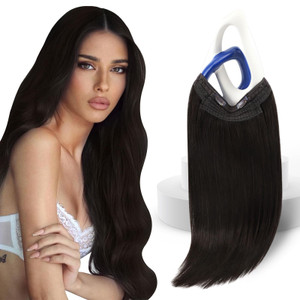 Sunny Hair Wire Hair Extensions Real Human Hair Fish Line Human Hair Extensions Invisible Wire Extensions Darkest Brown #2 12 Inch