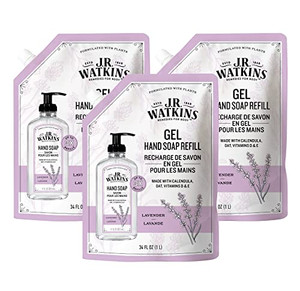 J.R. Watkins Gel Hand Soap Refill, Moisturizing Hand Wash, Alcohol-Free, Cruelty-Free, Lavender, 34 Fl Oz (Pack of 3)