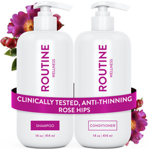 Routine Wellness Anti-Thinning Shampoo and Conditioner Set for Thinning Hair - Biotin DHT Blocker Women & Men - Color Safe Shampoo for Hair Loss & He