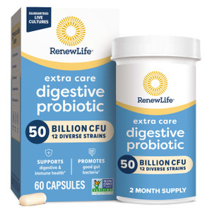 Renew Life Extra Care Digestive Probiotic Capsules, 50 Billion CFU Guaranteed, Daily Supplement Supports Immune, Digestive, Respiratory Health(1), L.