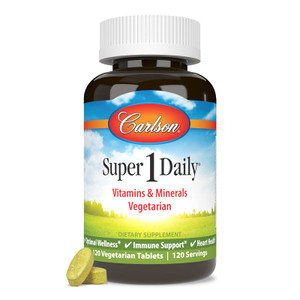 Carlson - Super 1 Daily, Vegetarian Multiple Formula, Multivitamin, Optimal Wellness, 120 Tablets