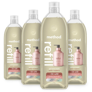 Method Premium Gel Hand Soap Refill, Vanilla + Raspberry, Recyclable Bottle, 34 fl oz (Pack of 4) (Packaging May Vary)