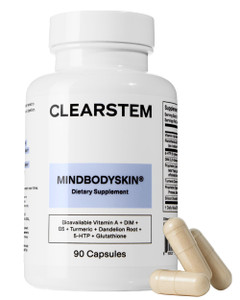 CLEARSTEM - MINDBODYSKIN Hormonal Acne Supplement (5-HTP) - Natural DIM Supplement - Skin Care Vitamins - Hormone Balance, Antioxidants - Gluten Free